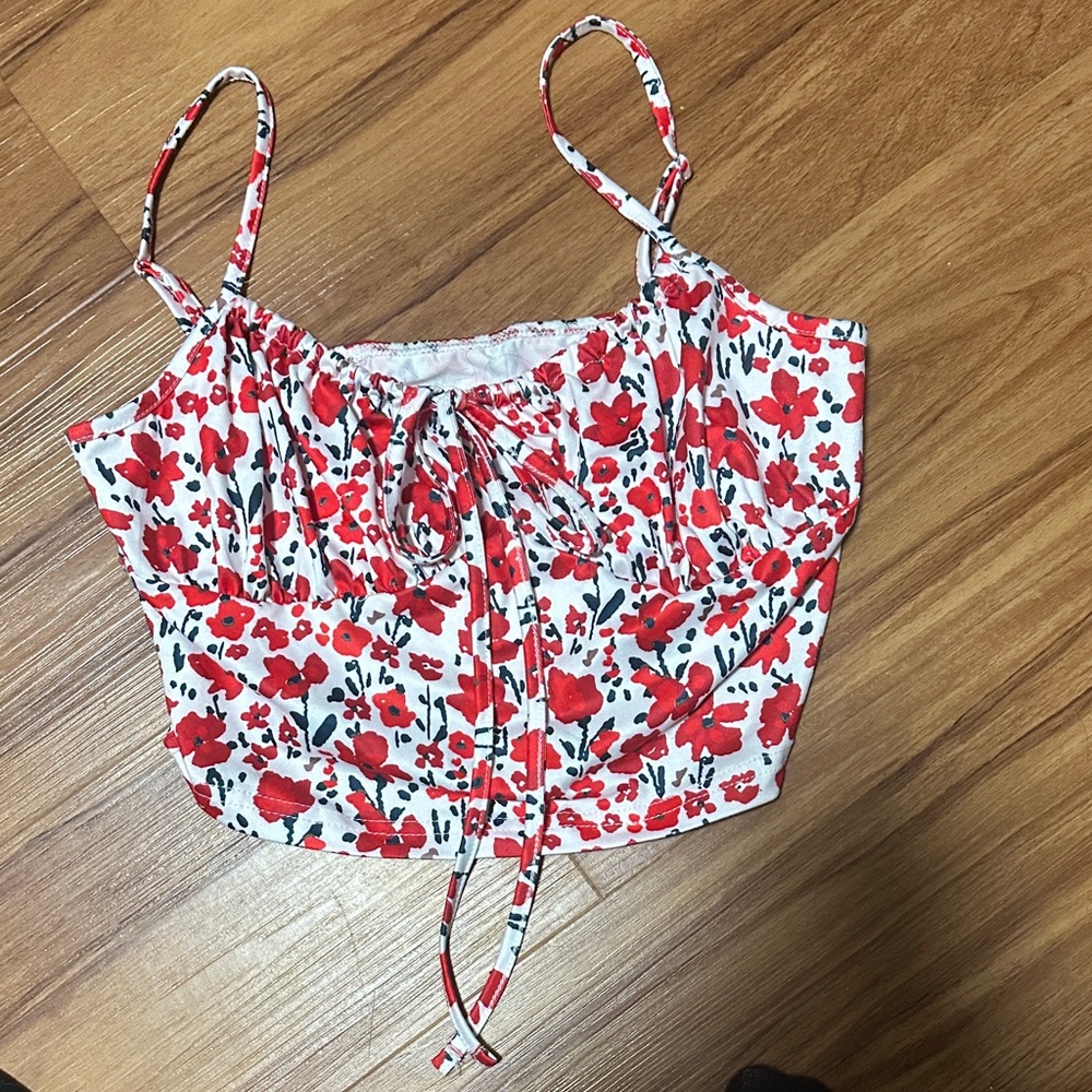 Floral Red and White Women's Top